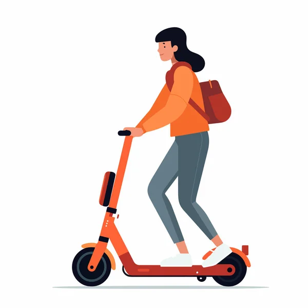站在那里的妇女骑着电动车矢量平面孤立的插图 — 图库矢量图片