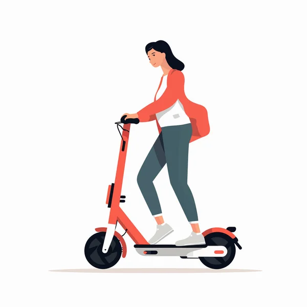Woman Standing Riding Scooter Vector Flat Isolated Illustration — Stock Vector