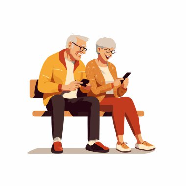 Akıllı telefon vektörüne bakan yaşlı çift izole edilmiş resimleme
