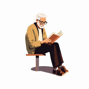 Yaşlı adam kitap vektörü düz minimalist izole resimleme okuyor