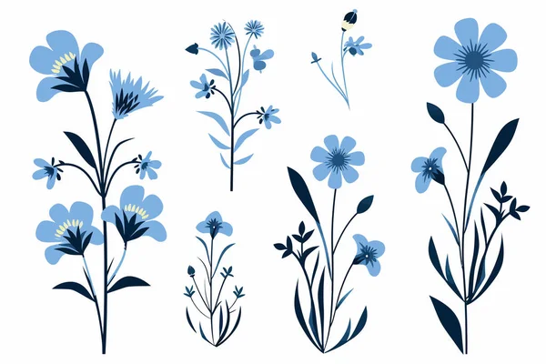 Μπλε Λουλούδια Που Διάνυσμα Επίπεδη Μινιμαλιστική Απομονωμένη Εικόνα — Διανυσματικό Αρχείο
