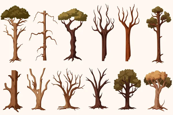 Madeira Dura Árvores Stub Conjunto Vetor Plana Isolado Ilustração — Vetor de Stock