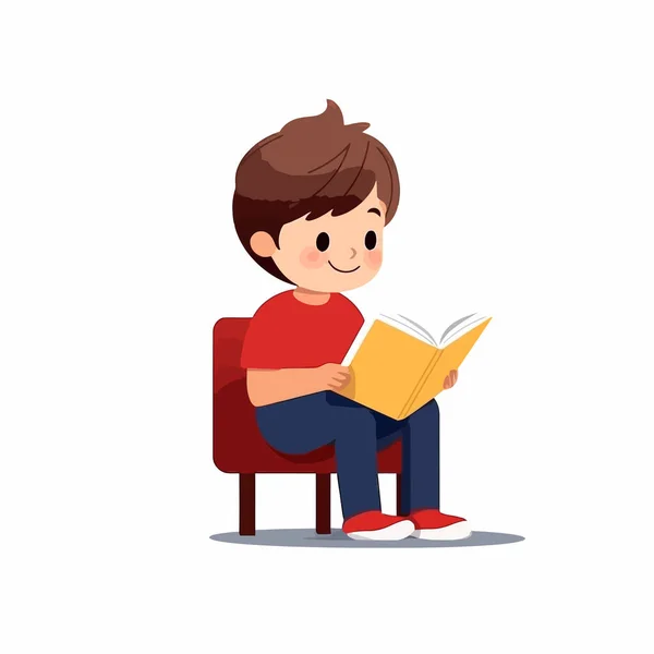 孩子阅读书籍向量平面简约孤立的插图 — 图库矢量图片