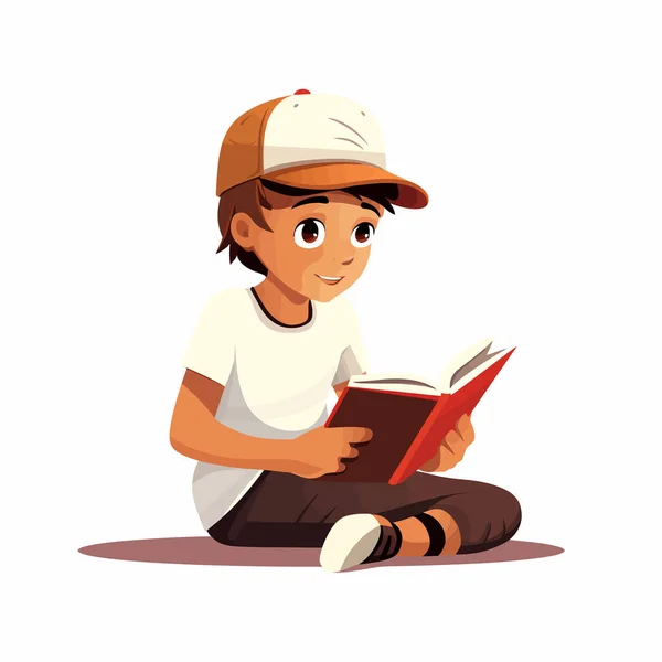 孩子阅读书籍向量平面简约孤立的插图 — 图库矢量图片