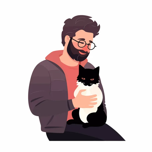 Uomo Con Gatto Vettore Piatto Minimalista Isolato Illustrazione — Vettoriale Stock