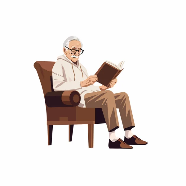 Vecchio Uomo Lettura Libro Vettore Piatto Minimalista Isolato Illustrazione — Vettoriale Stock