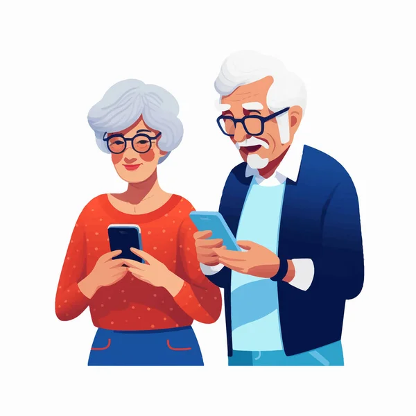 Old Women Couple Looking Smartphone Vector Isolated Illustration — Stock Vector