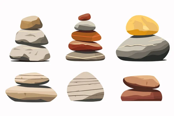 石の積み重ねセットベクトルフラットミニマリスティック分離イラスト — ストックベクタ