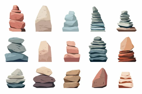 Pilha Pedras Conjunto Vetor Plano Minimalista Ilustração Isolada — Vetor de Stock