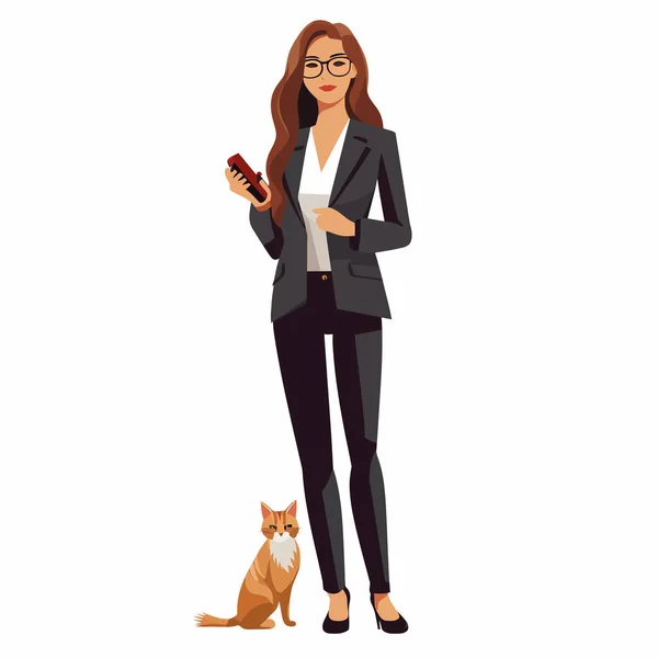 Žena Obchodním Obleku Kočičí Vektor Byt Izolované Ilustrace — Stockový vektor