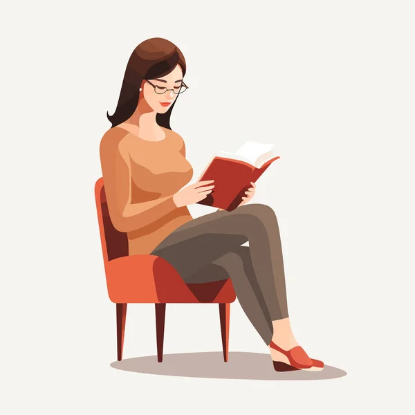 Mujer Lectura Libro Vector Plano Minimalista Aislado Ilustración — Vector de stock