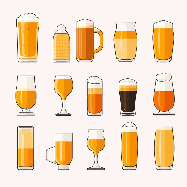Conjunto Cerveja Vetor Plana Minimalista Ilustração Isolada — Vetor de Stock