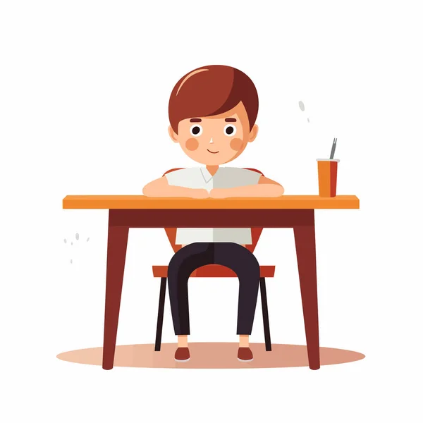 坐在课桌后面的孩子平面孤立的插图 — 图库矢量图片