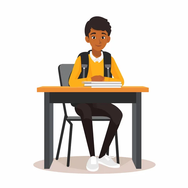坐在课桌后面的学生平面孤立的插图 — 图库矢量图片