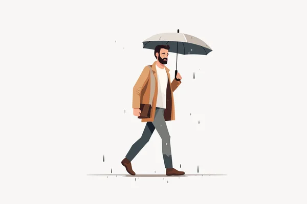 Περπάτημα Στο Διάνυσμα Της Βροχής Επίπεδη Μινιμαλιστική Απομονωμένη Εικόνα — Διανυσματικό Αρχείο