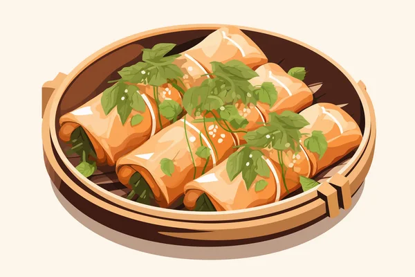 Chinese Traditional Spring Rolls Vector Flat Isolated Illustration — Stock Vector