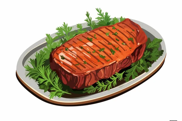 調理された牛肉ステーキベクターフラットミニマリスティック分離イラスト — ストックベクタ