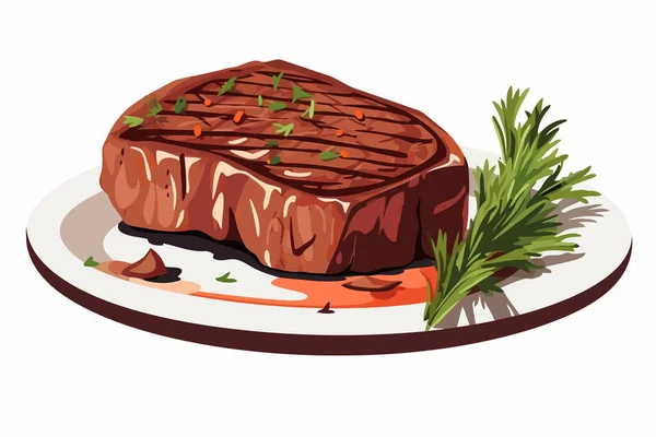 Steak Daging Sapi Matang Vektor Datar Minimalistik Ilustrasi Terisolasi - Stok Vektor