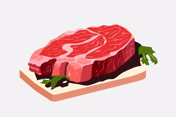 Steak Mentah Vektor Steak Datar Minimalis Ilustrasi Terisolasi - Stok Vektor