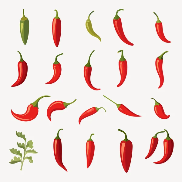 Red Hot Chili Peper Set Vector Platte Geïsoleerde Illustratie — Stockvector