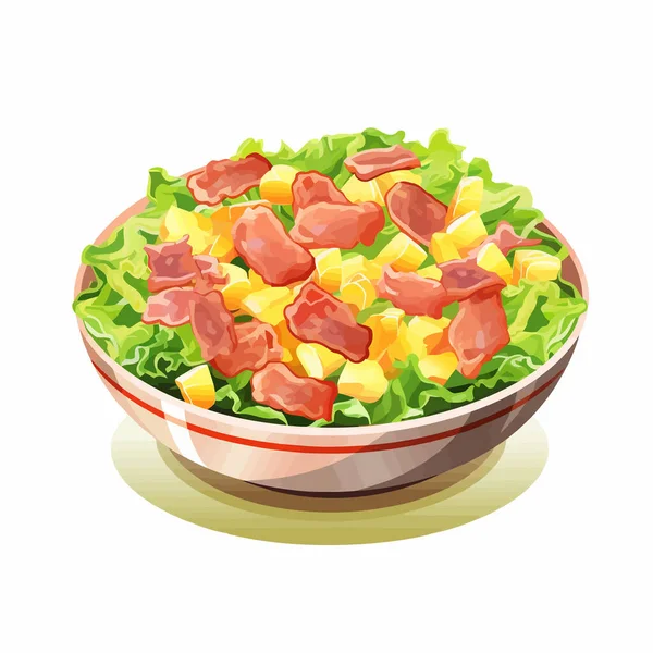 Salad Dengan Vektor Prosciutto Ilustrasi Terisolasi Datar Minimalistik - Stok Vektor