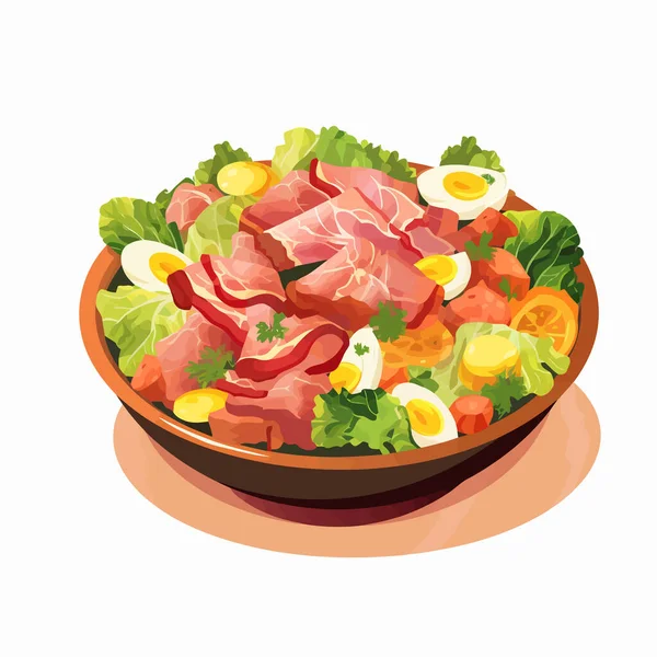 Salad Dengan Vektor Prosciutto Ilustrasi Terisolasi Datar Minimalistik - Stok Vektor