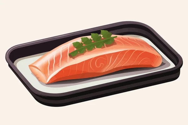 Salmon Fillet Metal Tray Vector Flat Isolated Illustration — Stock Vector