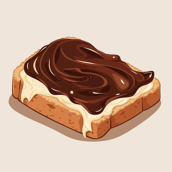 Scheibe Brot Mit Schokoladenaufstrich Vektor Isolierte Abbildung — Stockvektor