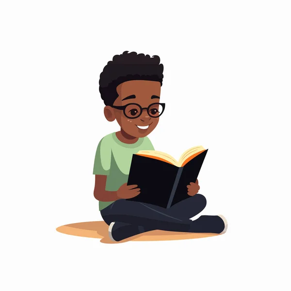 Siyah Çocuk Vektör Düz Minimalistik Izole Resimleme Okuyor — Stok Vektör