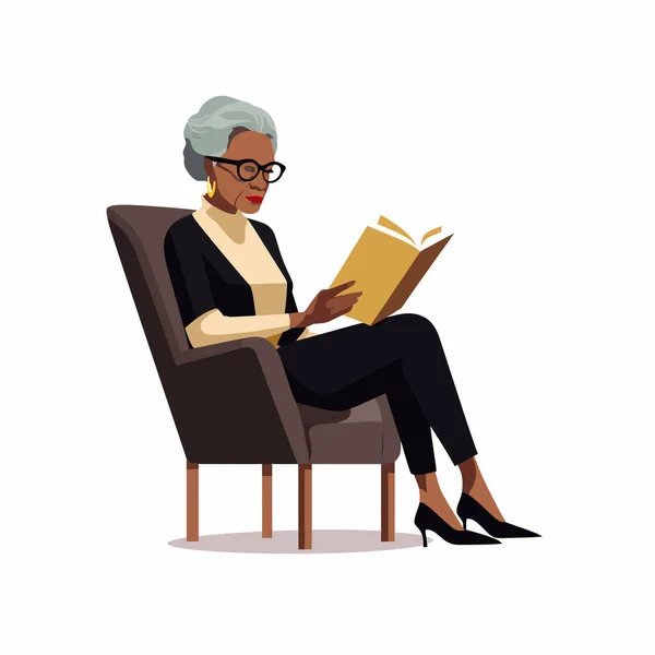 Czarny Stary Kobieta Czytanie Wektor Płaski Izolowane Ilustracja — Wektor stockowy