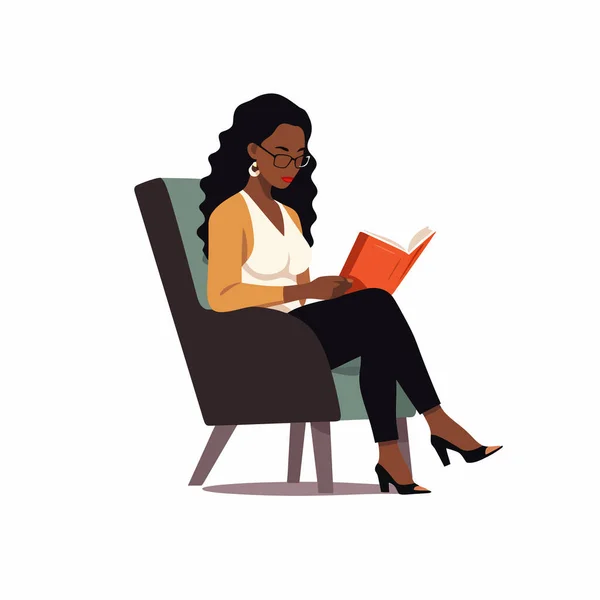 Mulher Negra Leitura Vetor Plana Minimalista Isolado Ilustração — Vetor de Stock