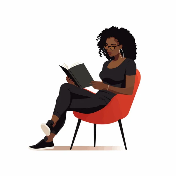Negro Mujer Lectura Vector Plano Minimalista Aislado Ilustración — Archivo Imágenes Vectoriales