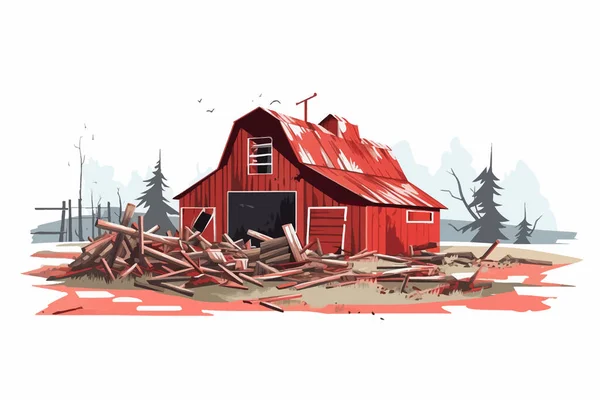 Destroyed Barn Demolished Building Vector Flat Isolated Illustration — Stock Vector