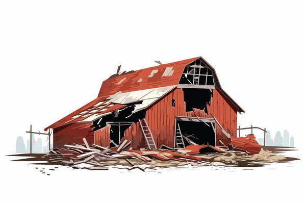 Celeiro Destruído Demolido Construção Vetor Plana Isolado Ilustração — Vetor de Stock
