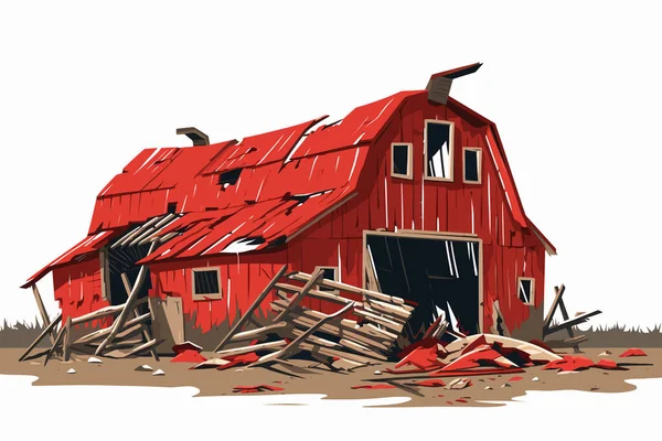 Zničená Stodola Demolované Budovy Vektor Ploché Izolované Ilustrace — Stockový vektor
