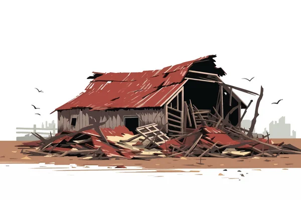 被毁坏的谷仓被拆除的建筑物矢量平面孤立的插图 — 图库矢量图片