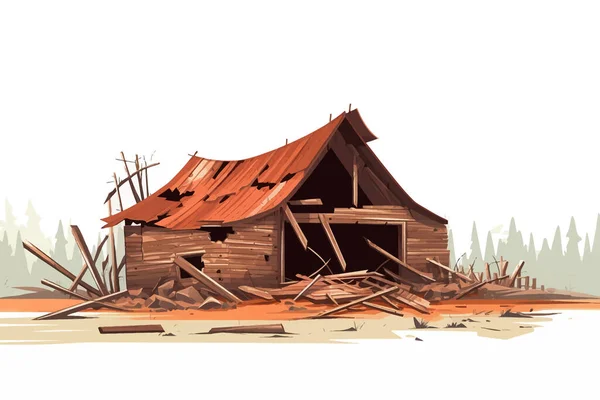 Distrutto Fienile Demolito Edificio Vettore Piatto Isolato Illustrazione — Vettoriale Stock