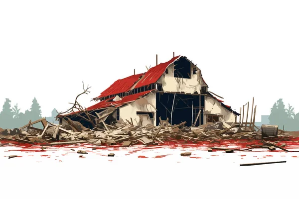 Distrutto Fienile Demolito Edificio Vettore Piatto Isolato Illustrazione — Vettoriale Stock