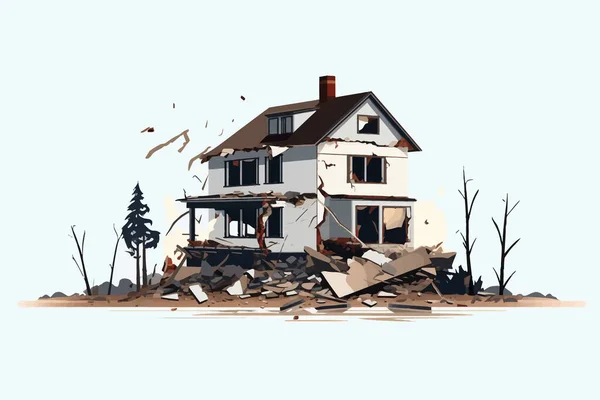 Casa Destruída Demolido Edifício Vetor Plana Isolado Ilustração —  Vetores de Stock