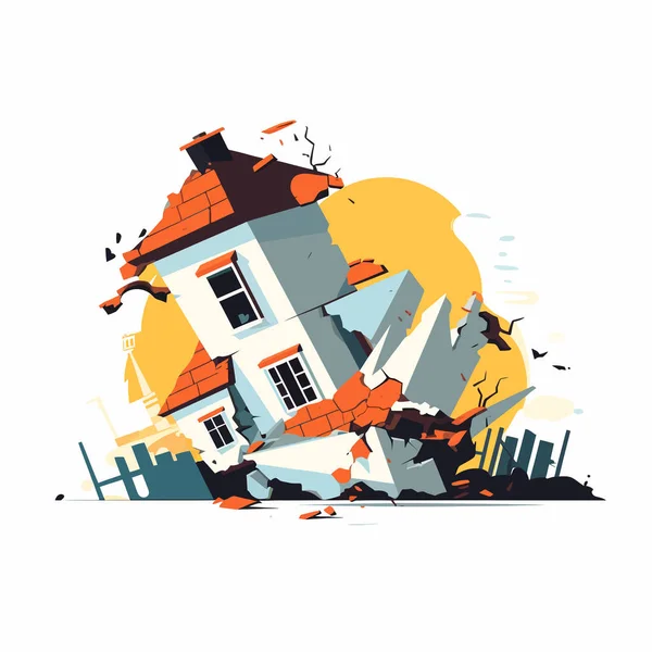 Destroyed Home Demolished Building Vector Flat Isolated Illustration — Stock Vector