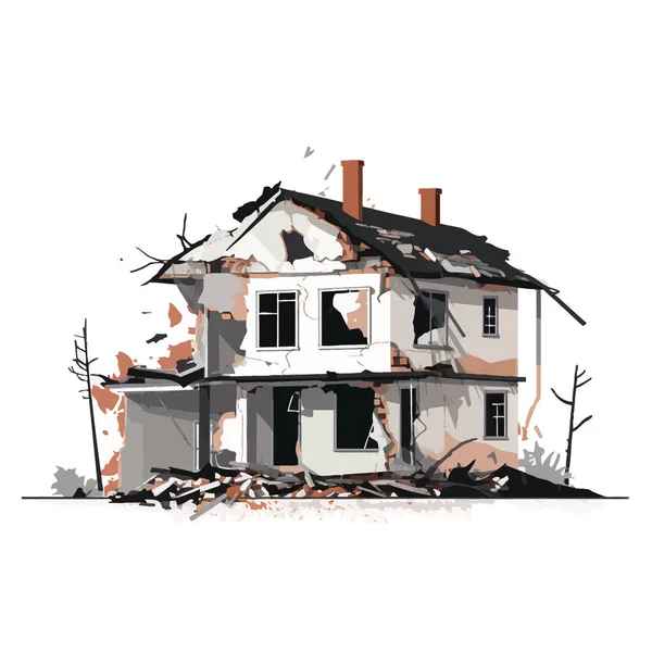 Зруйнований Будинок Зруйнована Будівля Векторна Плоска Ізольована Ілюстрація — стоковий вектор