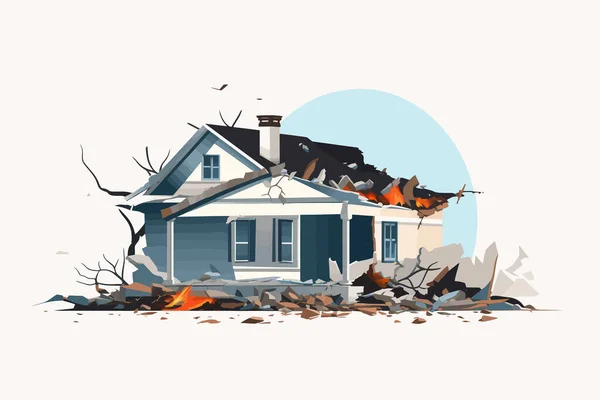 Zničen Domů Demolished Budova Vektor Byt Izolované Ilustrace — Stockový vektor
