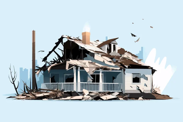 Casa Destruída Demolido Edifício Vetor Plana Isolado Ilustração —  Vetores de Stock