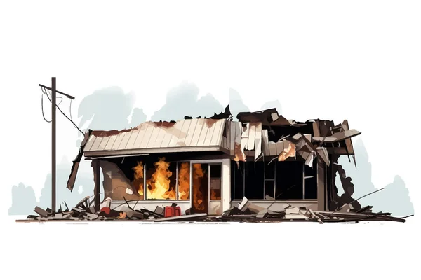 Zniszczony Sklep Zburzony Budynek Wektor Płaski Izolowane Ilustracji — Wektor stockowy