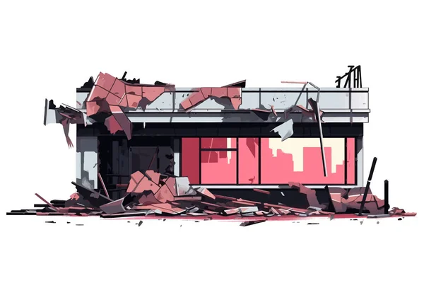 Zerstörtes Geschäft Abgerissen Gebäude Vektor Wohnung Isoliert Illustration — Stockvektor