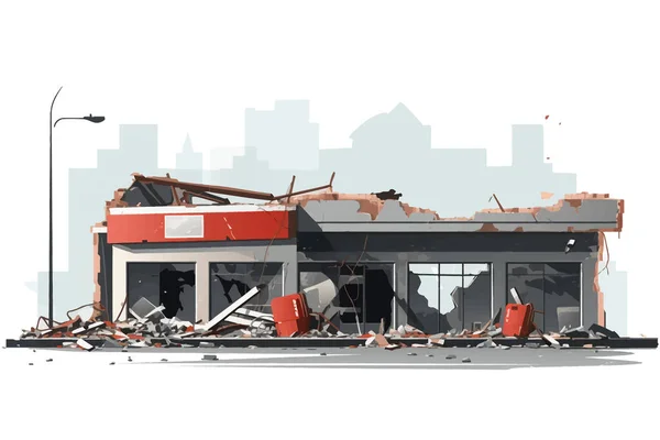 Разрушенный Магазин Разрушенной Векторной Плоской Иллюстрации Здания — стоковый вектор