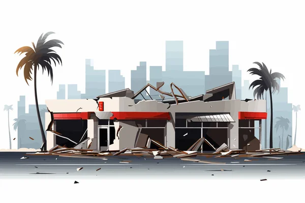 Destruída Loja Demolida Construção Vetor Plana Isolado Ilustração —  Vetores de Stock