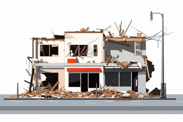 Zničený Obchod Demolované Budovy Vektor Byt Izolované Ilustrace — Stockový vektor