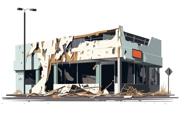 Разрушенный Магазин Разрушенной Векторной Плоской Иллюстрации Здания — стоковый вектор
