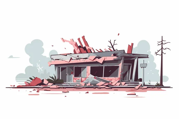 Destroyed Shop Demolished Building Vector Flat Isolated Illustration — Stock Vector